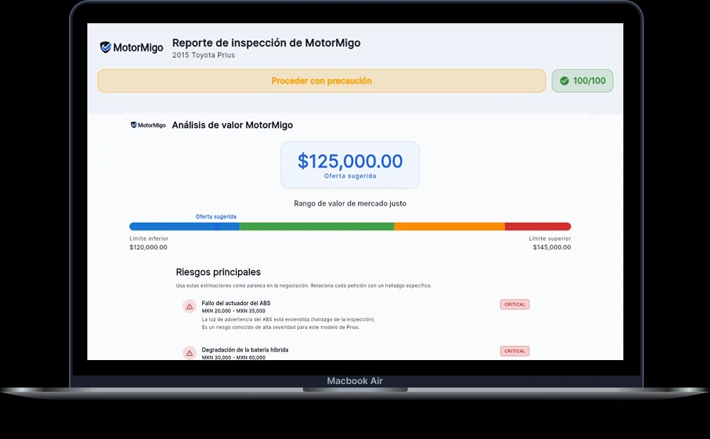 Reporte de inspección MotorMigo listo para negociar