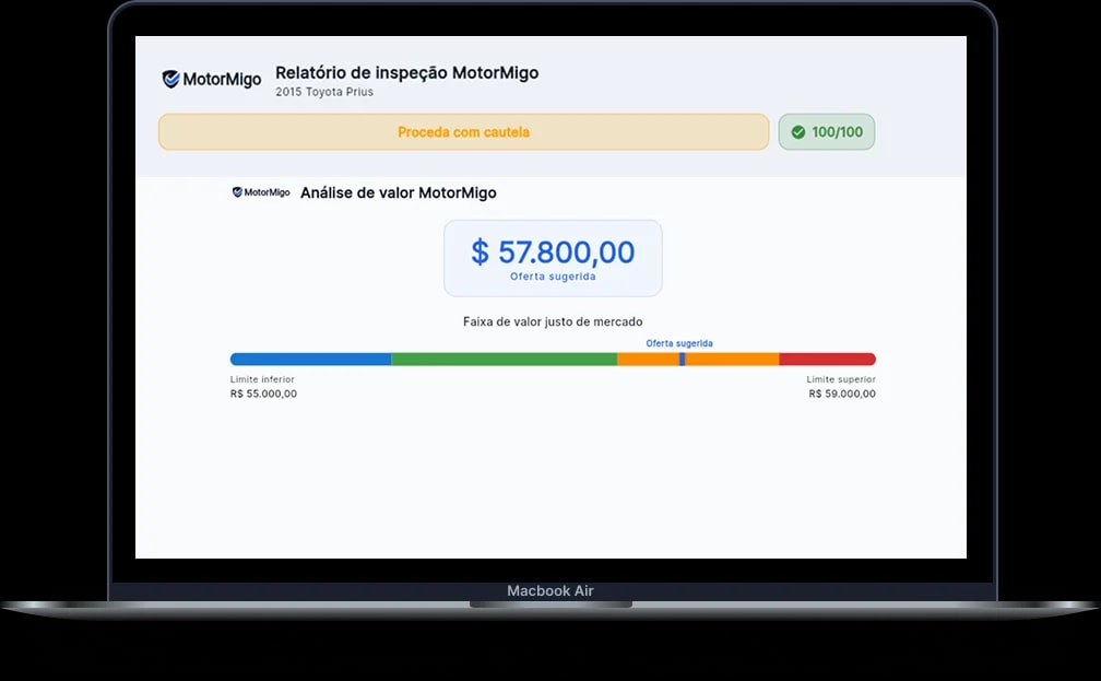 Relatório de inspeção MotorMigo pronto para negociar